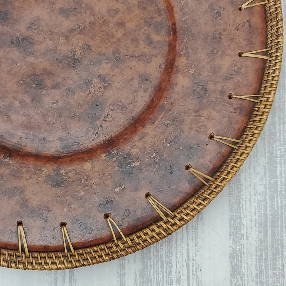 Pier 1 Imports Brown Tortoise Design 14” Wicker Border Catchall Bowl